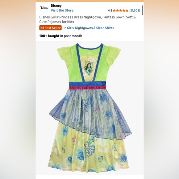 Disney Mulan Costume Dress 3T girl nightgown with Floral Design sparkle overlay - Picture 13 of 13